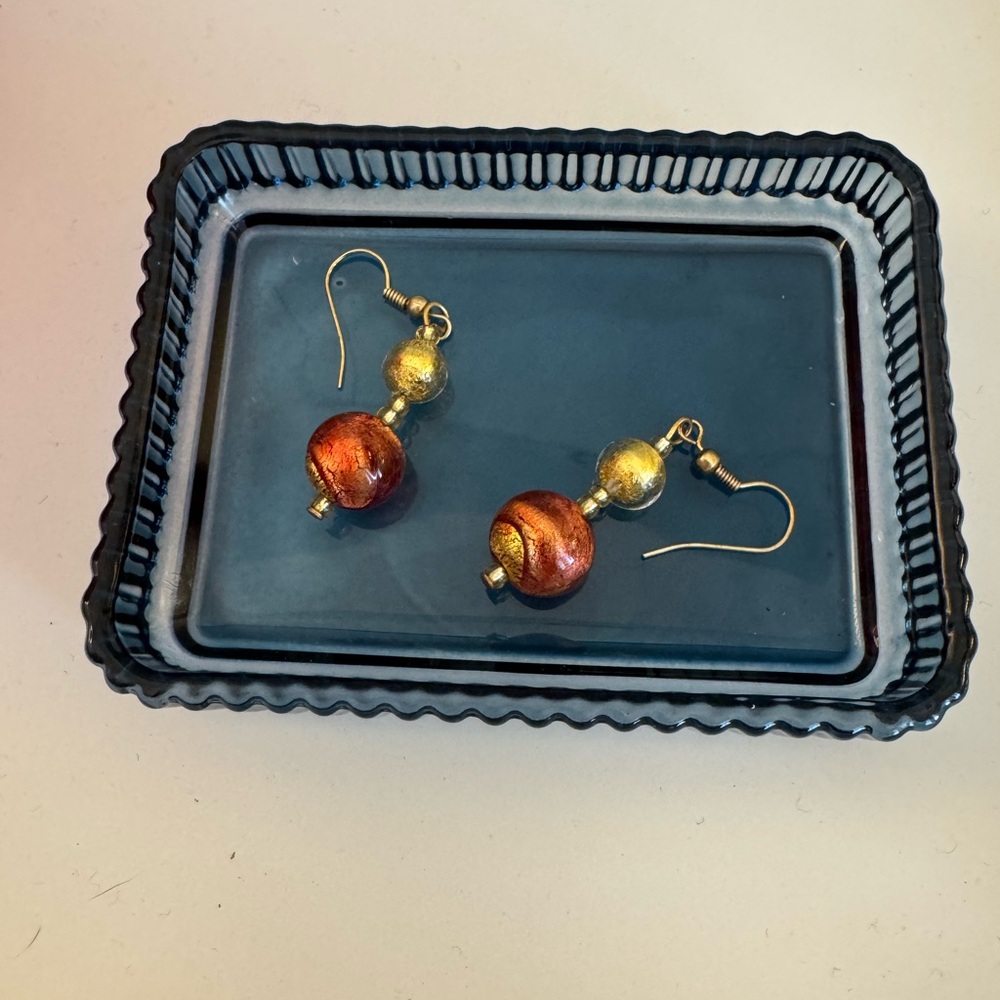 Elegant Gold and Orange Beaded Earrings